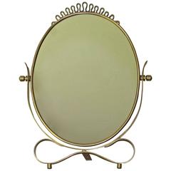 Gio Ponti Style Italian Brass Vanity Table Mirror