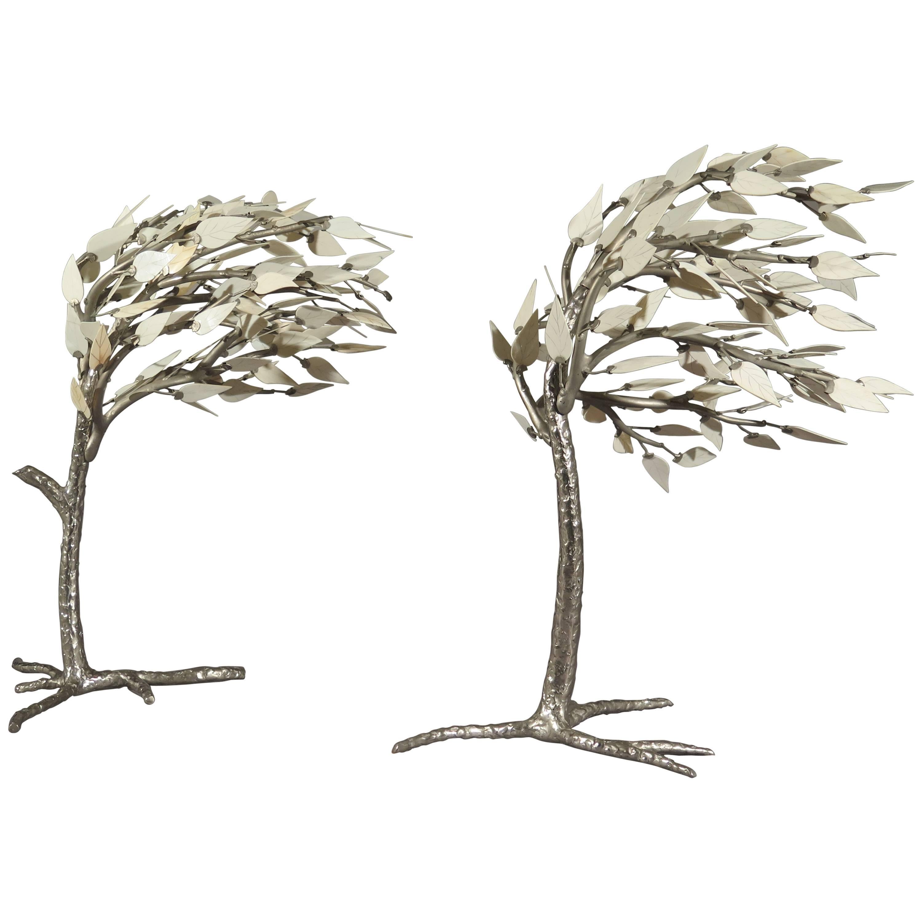 Pair of Rare Bronze and Bone Trees by Jacques Duval Brasseur