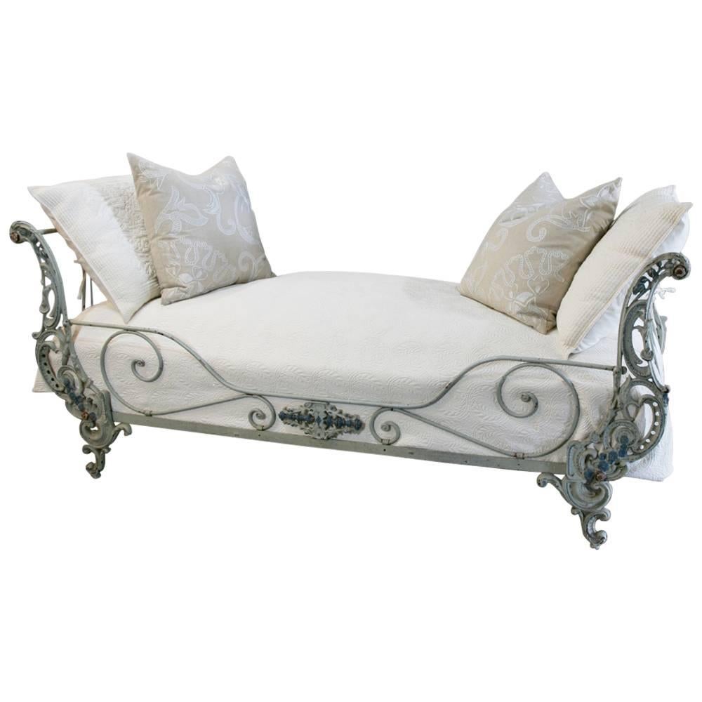 19th Century Wrought Iron Painted Campaign Bed