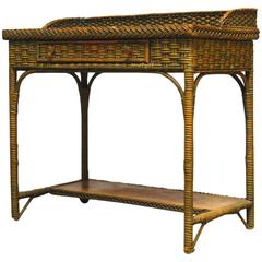 French Wicker Writing Table Desk and Chair