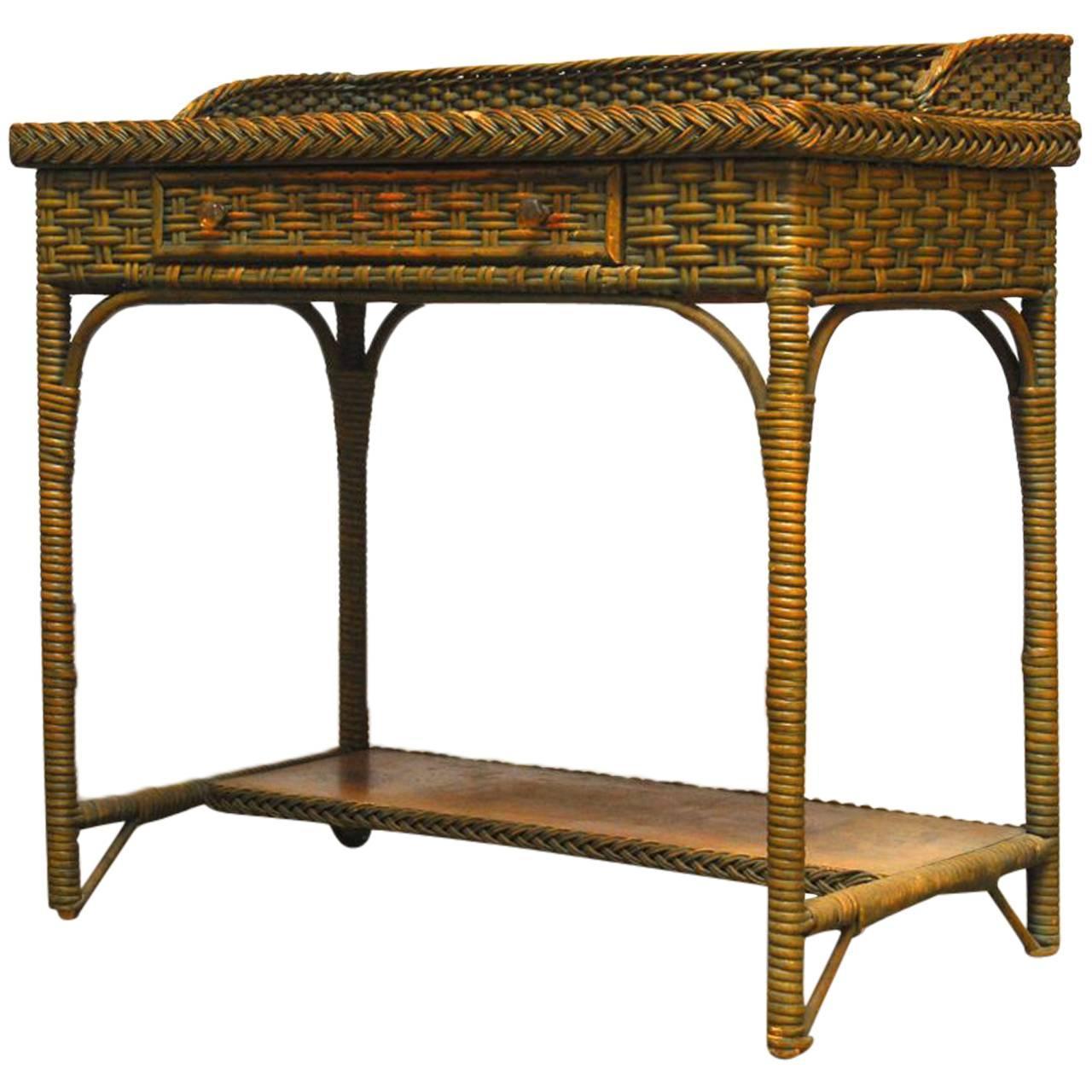 French Wicker Writing Table Desk and Chair For Sale at 1stdibs