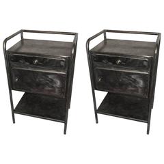 Pair of Used French Industrial Steel Nightstands or Side Tables