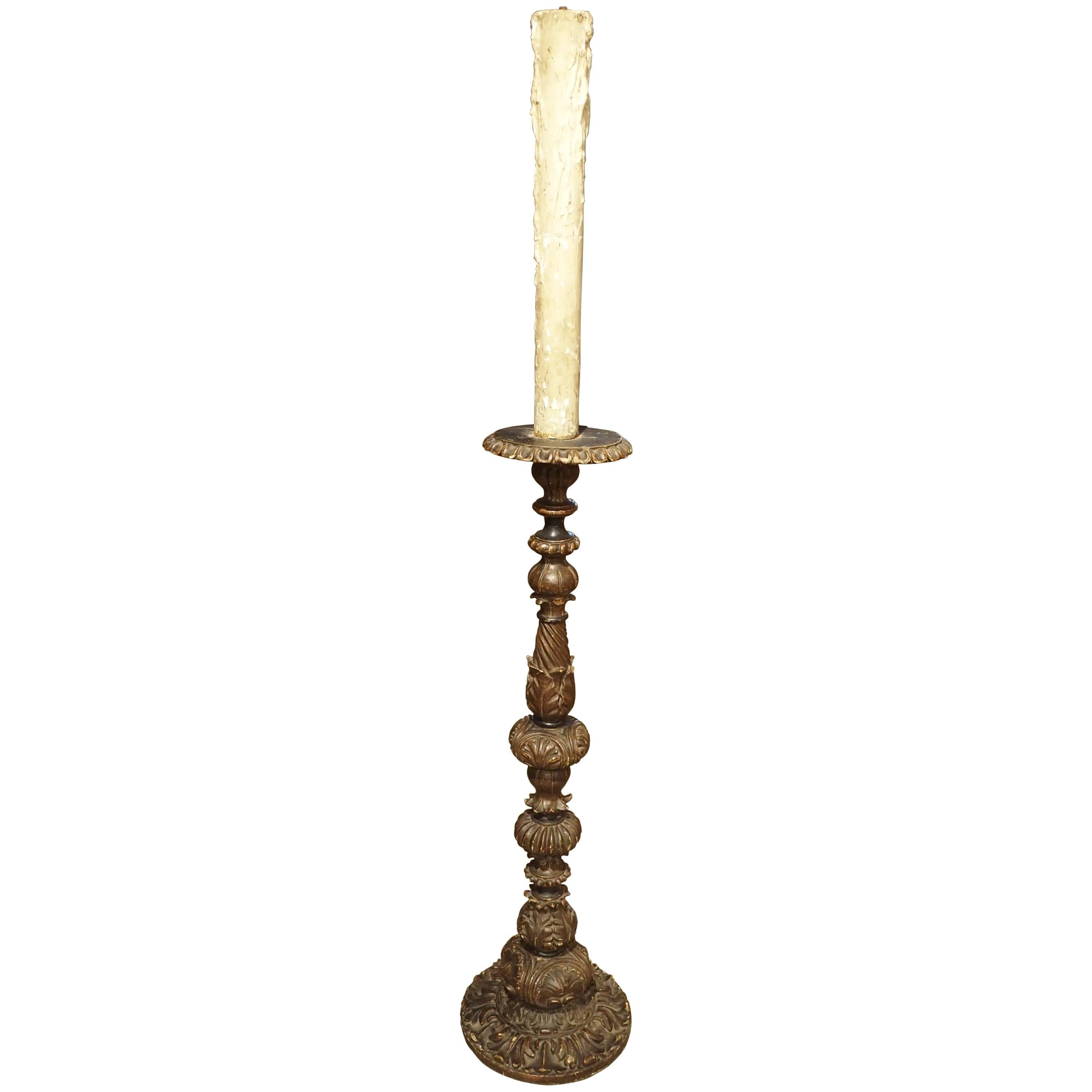 Carved Antique French Floor Candlestick Lamp, circa 1880