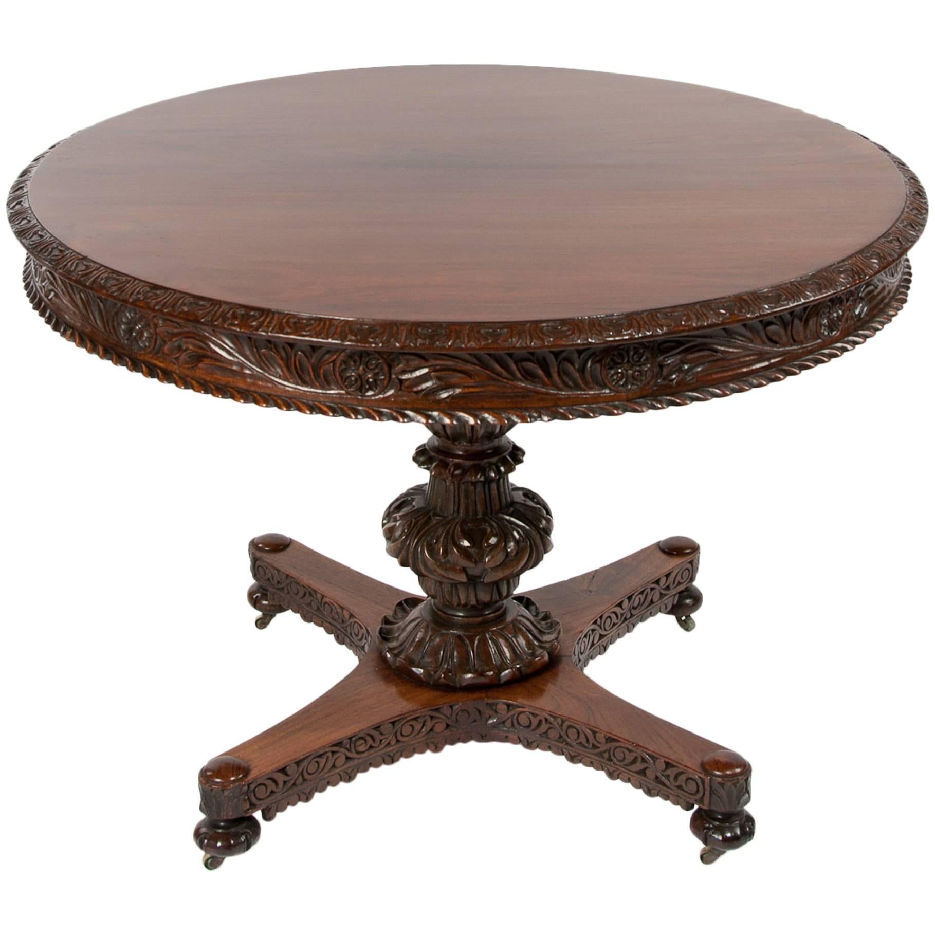 Fine 19th Century Anglo-Indian Rosewood Carved Table