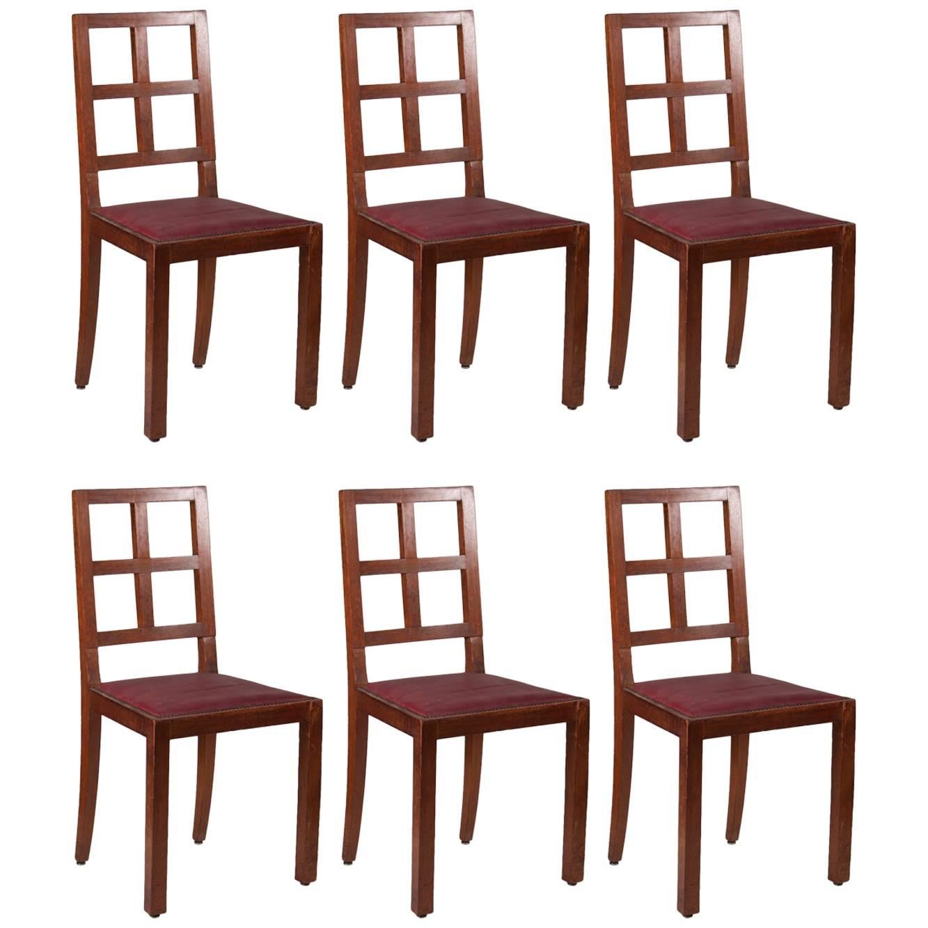Francis Jourdain Set of Six Dining Chairs in Rosewood and Mahogany