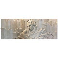 Mid-Century Art Deco Style Wall Sculpture, New York Skyline & Art Deco Lady 3Pcs