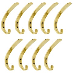 9x Midcentury Brass Wall Coat Hooks by Herta Baller Vienna, Austria,  1950s