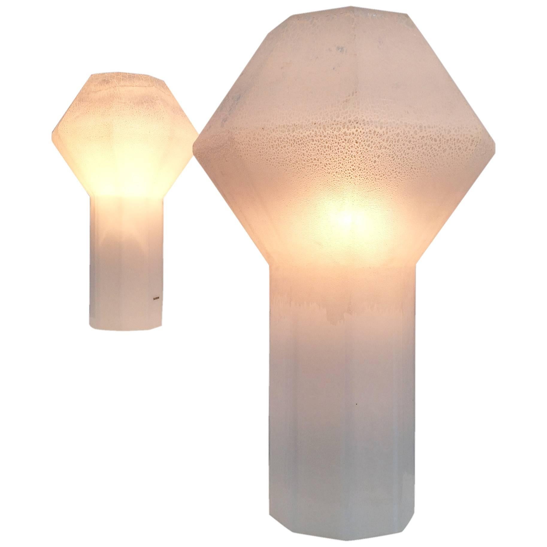 Pair of Large and Small, Alfredo Barbini Murano Glass Floor Lamps For Sale