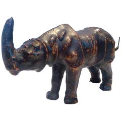 Rare Age Leather Wrapped Rhino Large Size Sculpture