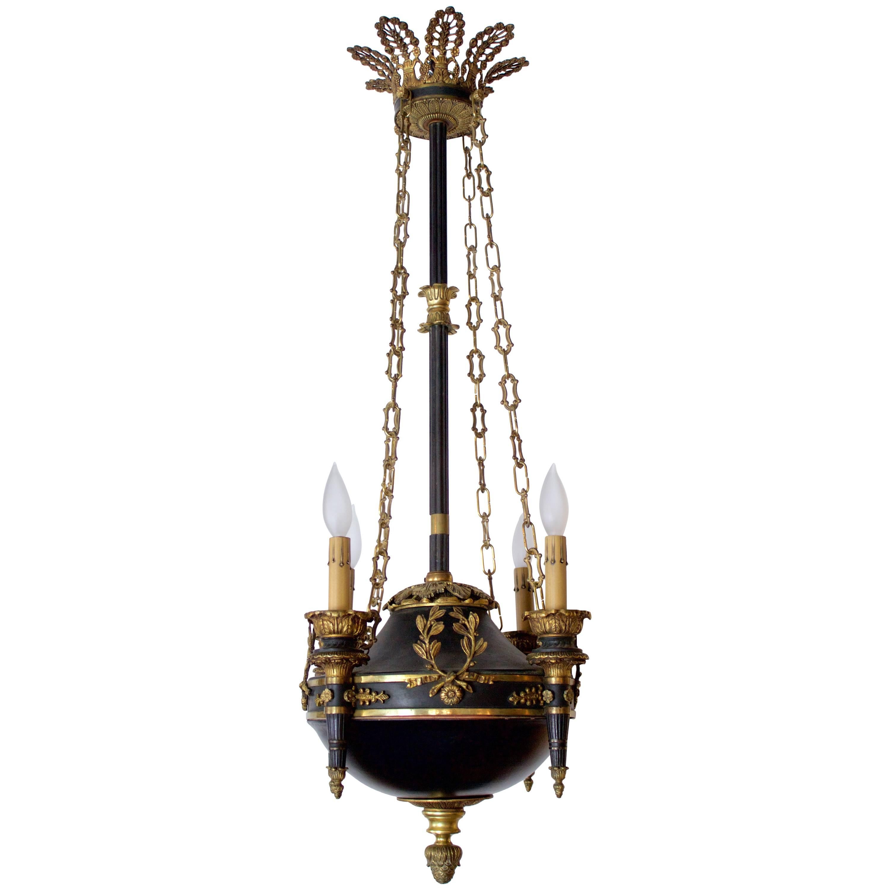 19th Century Empire Style "A I'Antique" Chandelier with Four Lights For Sale