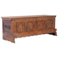 Antique 18th Century Carved Oak Trunk / Cabinet