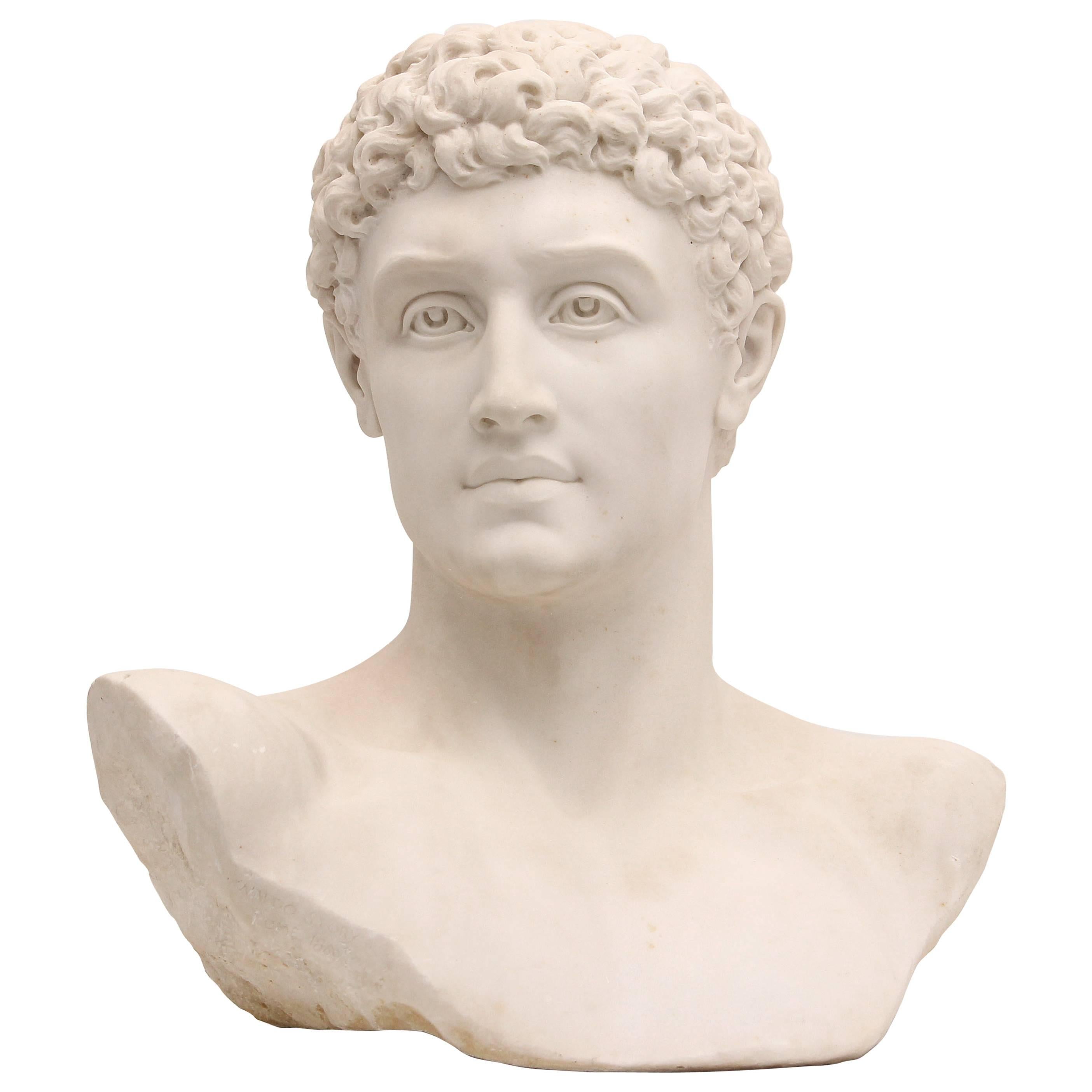 Hermes, Classical Greco Roman  Marble Bust by American Sculptor Waldo Story