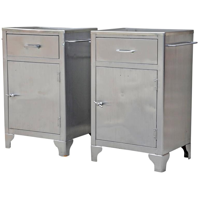 Pair of Polished Steel Industrial Metal Nightstands For ...