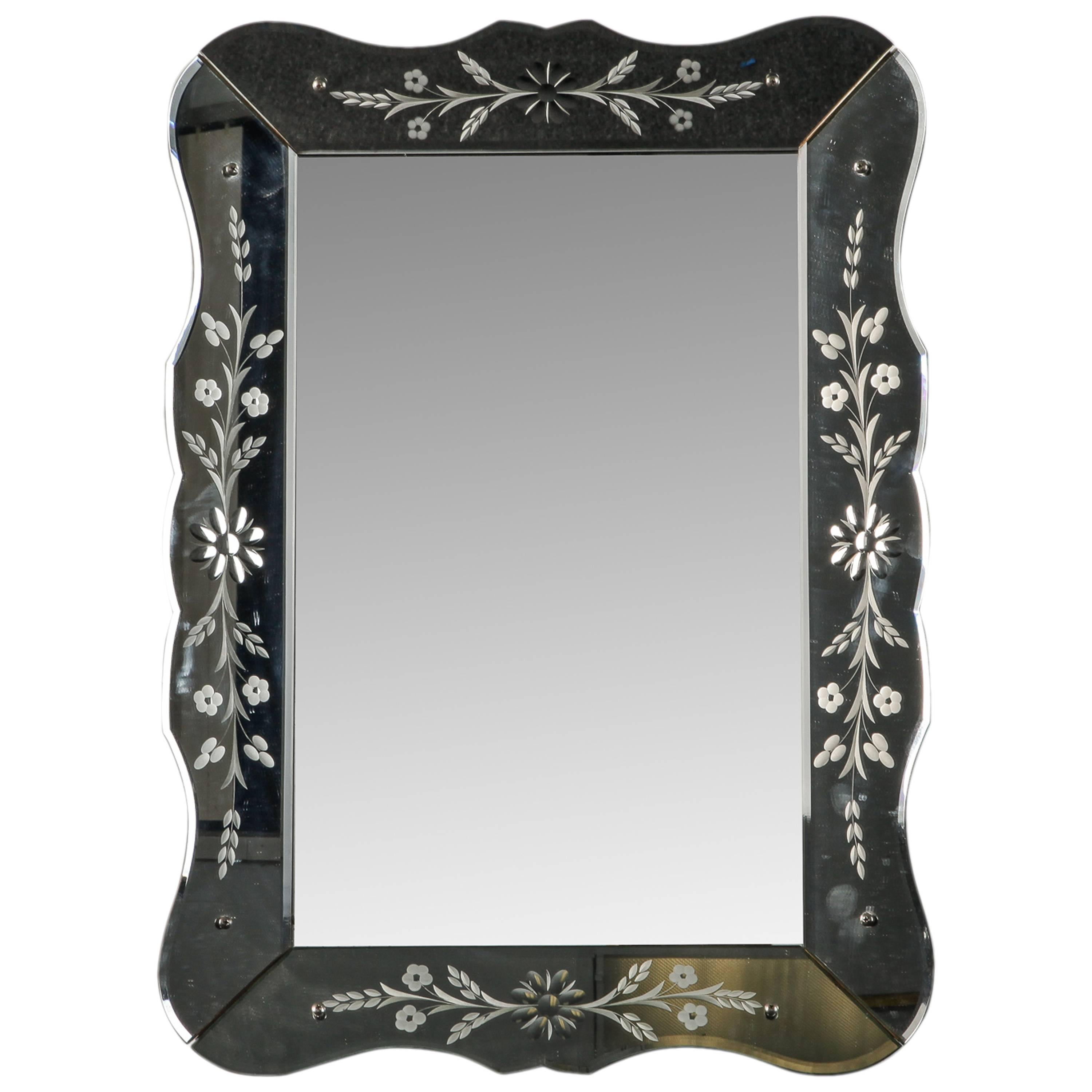 Art Deco Era Etched Frame Venetian Mirror