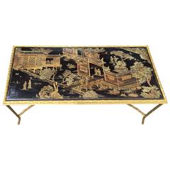 1950-1970 Coffee Table in the Style of Maison Bagués, Top in China Laq