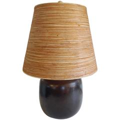 Bulbous Form Table Lamp by Lotte and Gunnar Bostlund with Original Shade