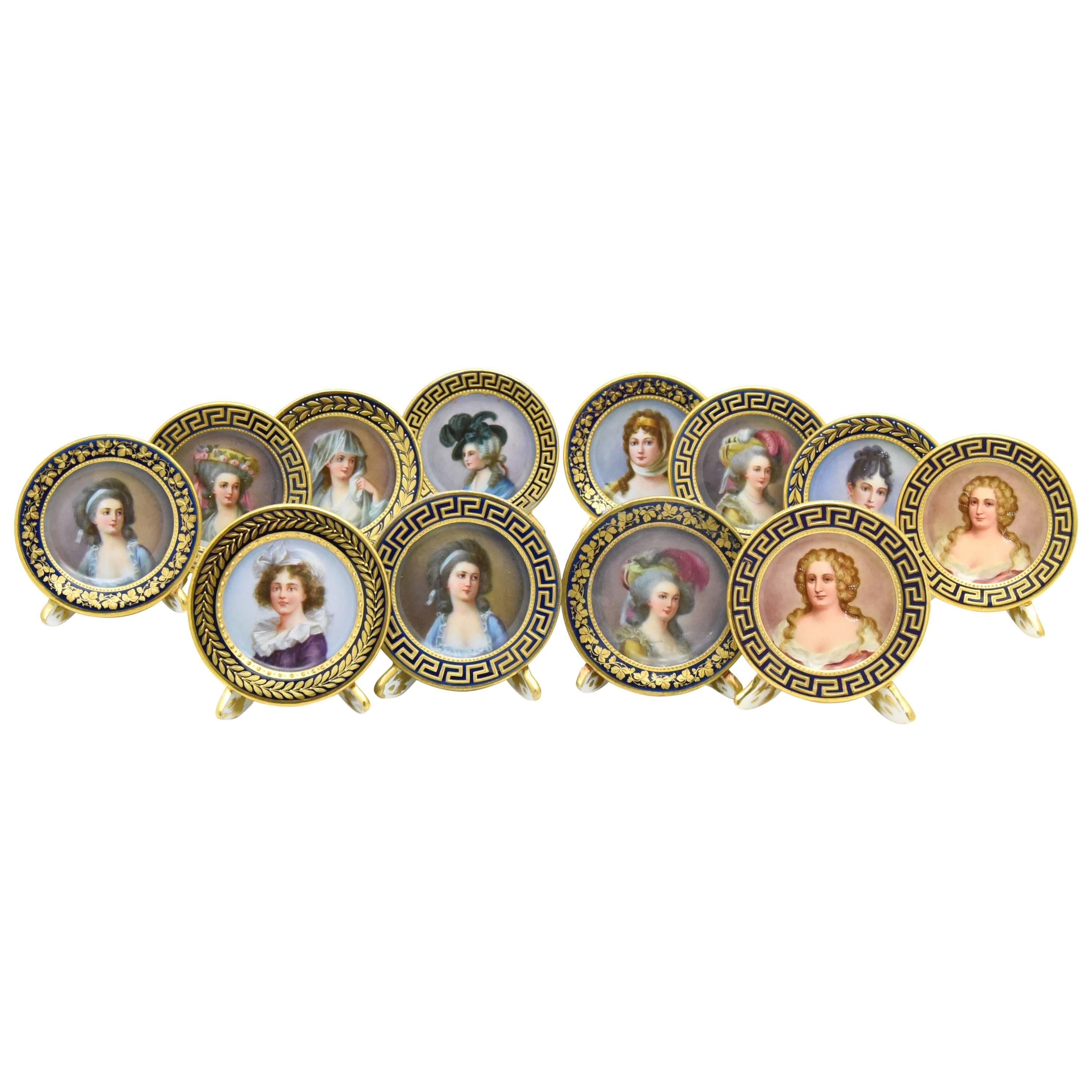 Set of 12 Dresden Hand-Painted Portrait Place Card Holders of French Royalty