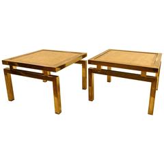 Pair of Brass Coffee Tables with Gold Leaf Tabletop