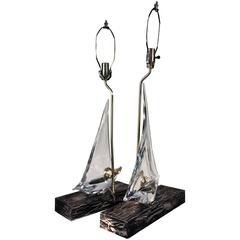 Elegant Murano Glass Ship Form Table Lamps, circa 1960