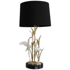 20th Century Italian Gold and Silver Plated Birds Table Lamp by L'Originale 