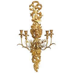 Italian Giltwood and Gilded Wrought Iron Five-Light Trophy Sconce