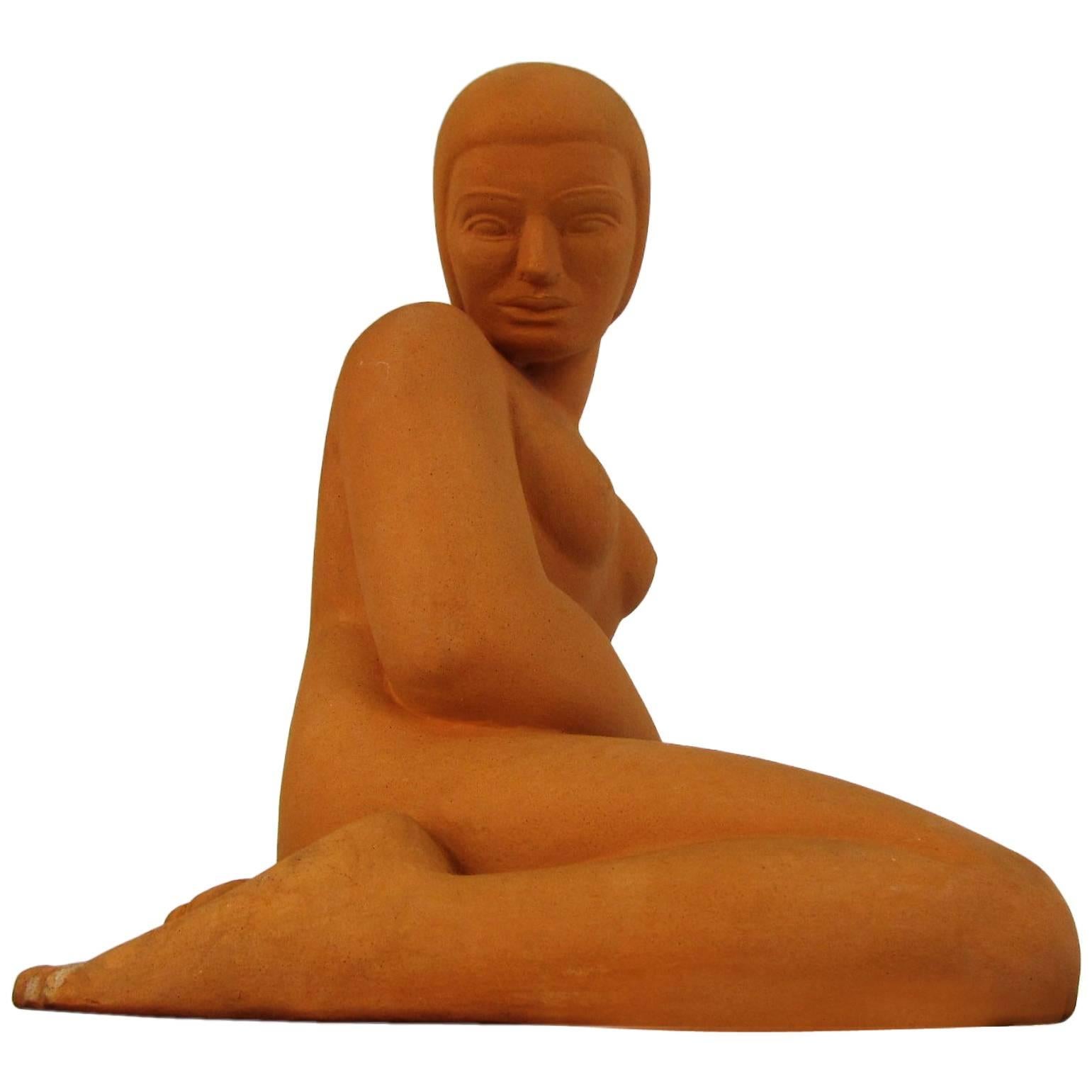 Art Deco Terracotta Ceramic "Seated Nude" by Vera Bernhard 1941