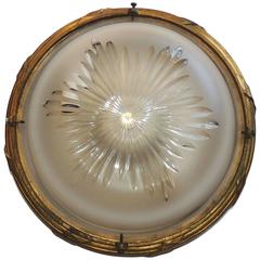 Wonderful Pair X & Reed French Dore Bronze Glass Flush Mount Chandelier Fixture