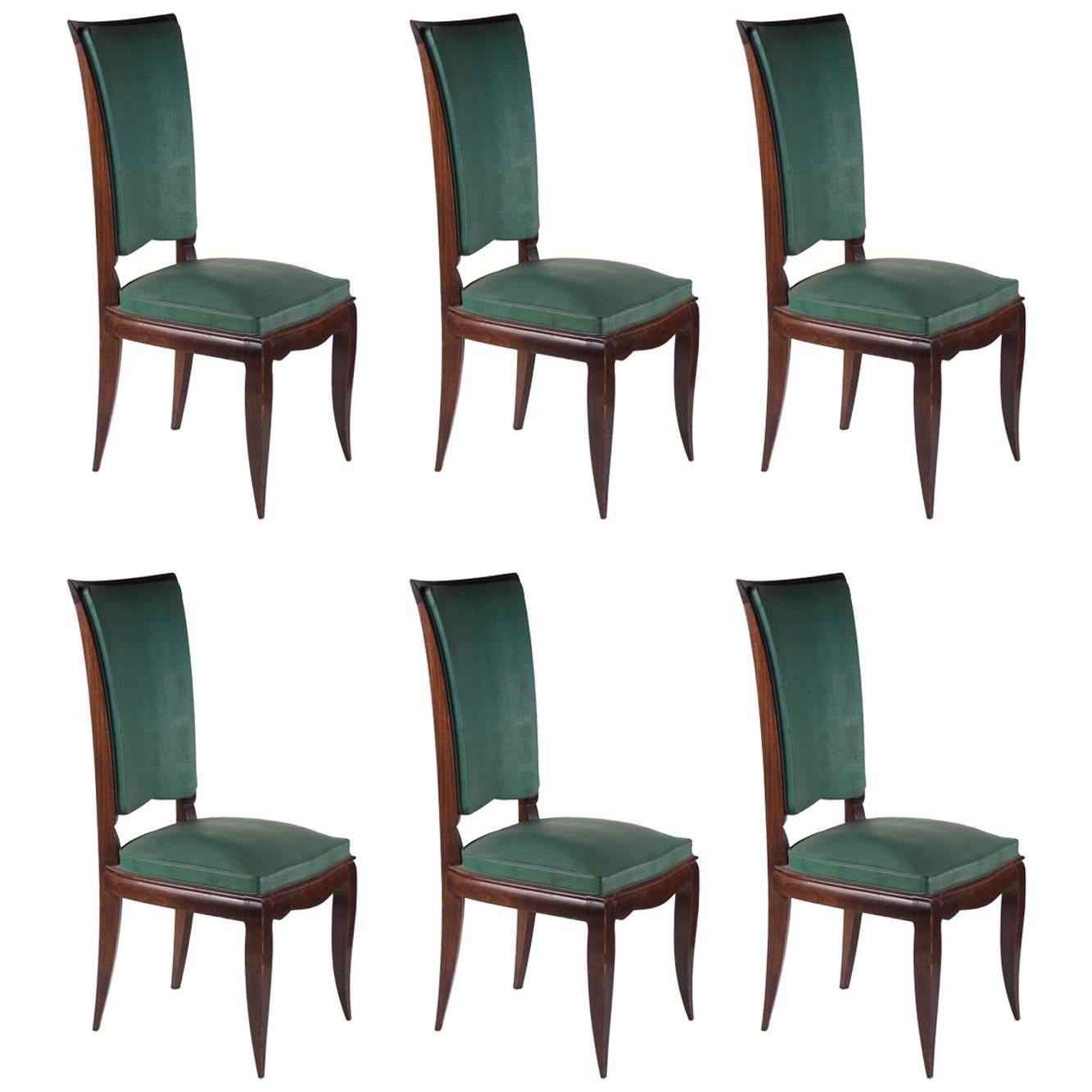 Rene Prou Fine Set of Six Dining Chairs For Sale