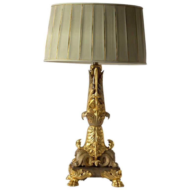 Rare Regency Gilt-Bronze Candelabrum Mounted as a Lamp