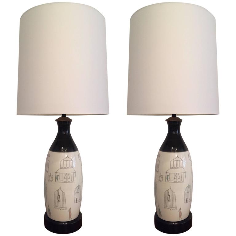 Tall Pair Of 1960s Italian Art Pottery Table Lamps For At 1stdibs Pair Of French 1960s Pottery Table Lamps