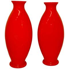 Pair of Brilliant Orange Glass Vases by La Murrina Murano