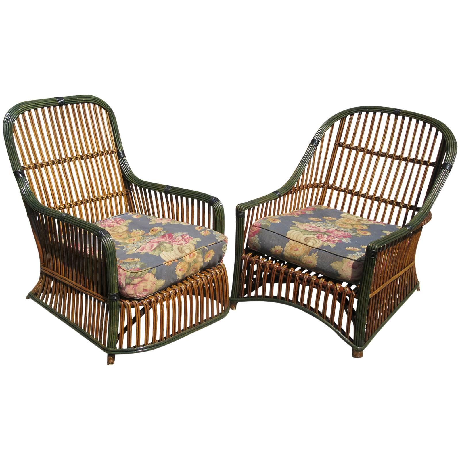 Pair of Stick Wicker Armchairs For Sale