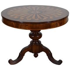Italian Neoclassic Walnut and Fruitwood Inlaid Center Table