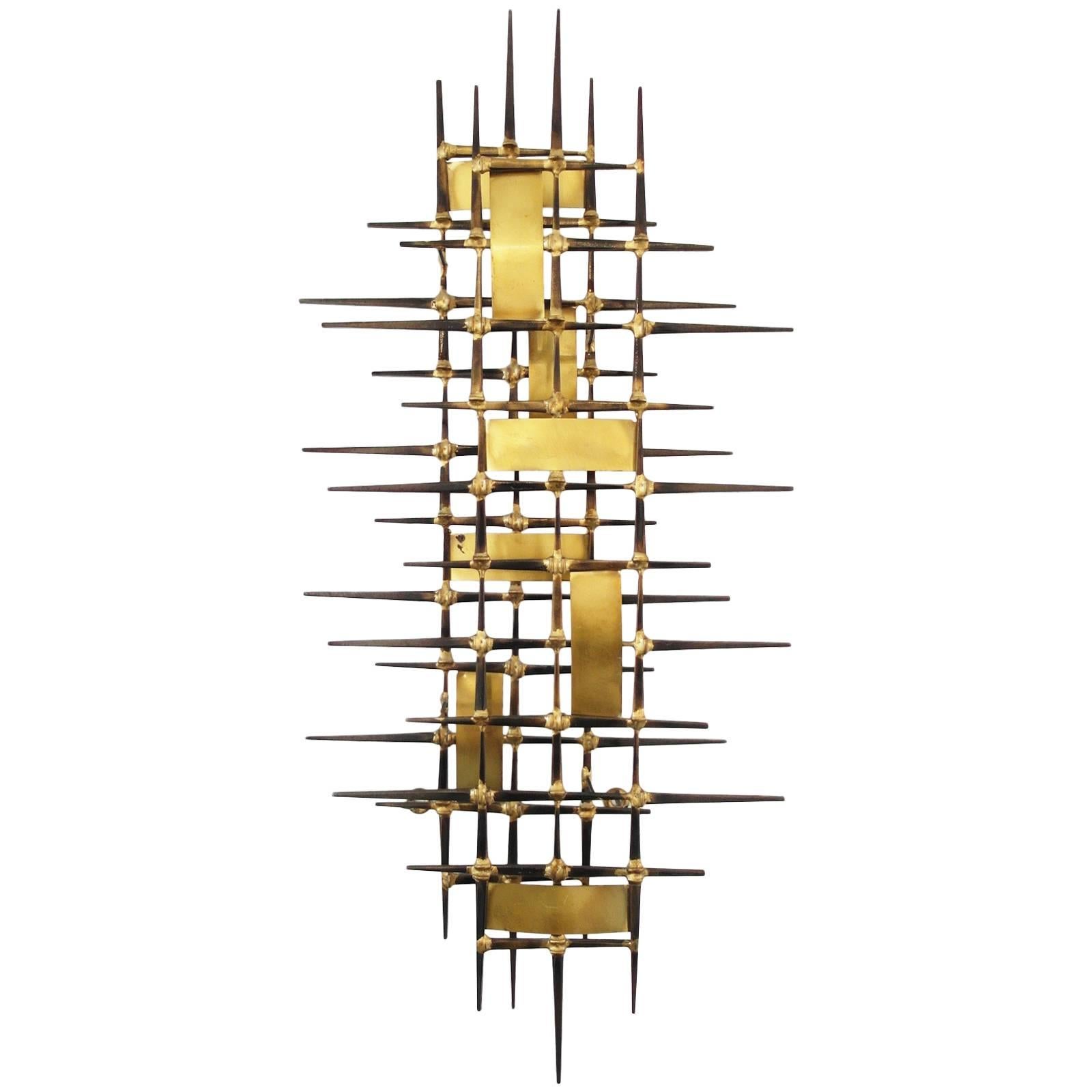 Mid-Century Brutalist Brass Wall Sculpture Attributed to Ron Schmidt