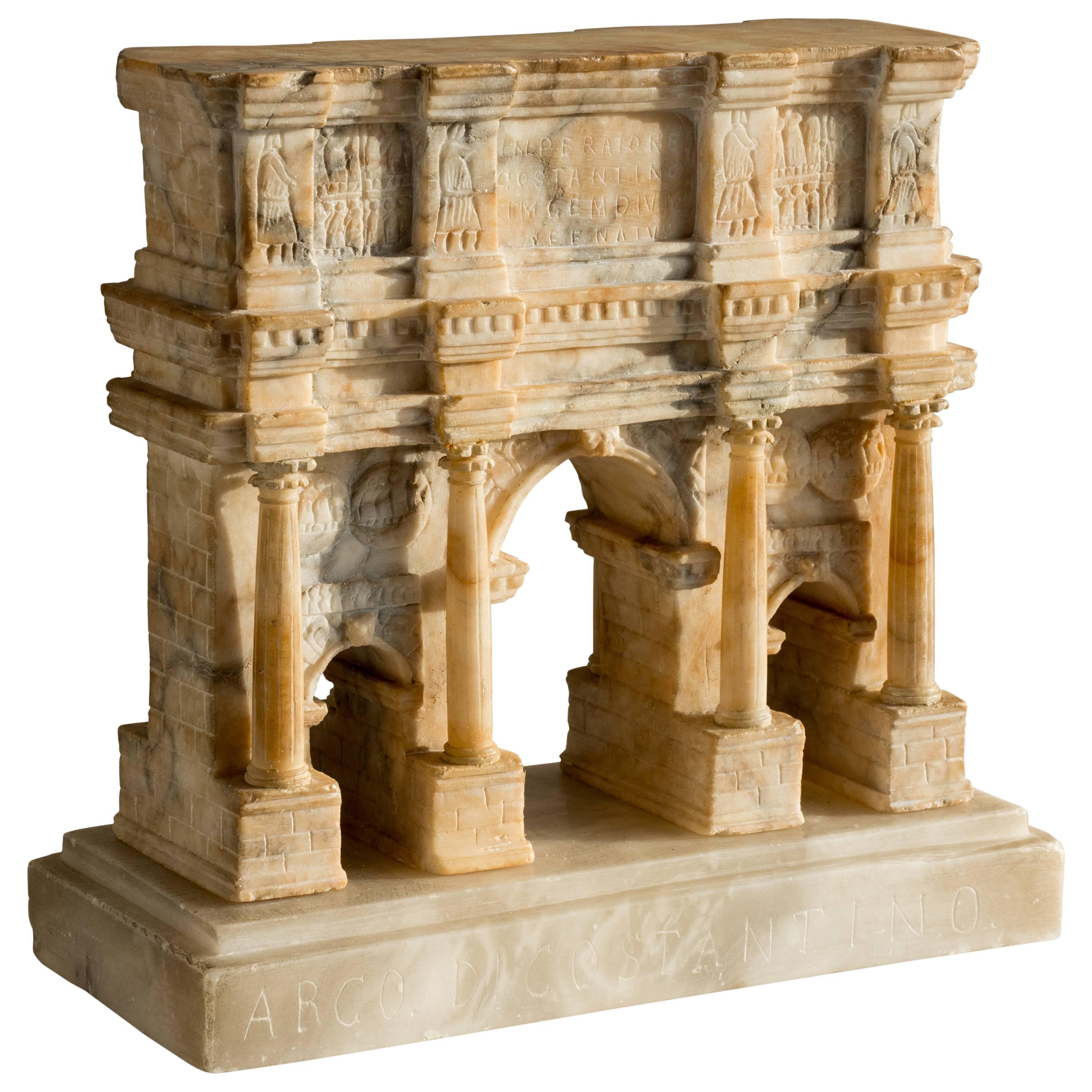 Impressive 19th Century Grand Tour Alabaster Model of Rome's Arch of Constantine