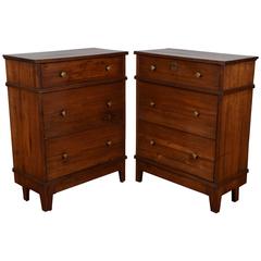 Antique Pair of Italian Neoclassic Fruitwood Three-Drawer Commodini, Early 19th Century
