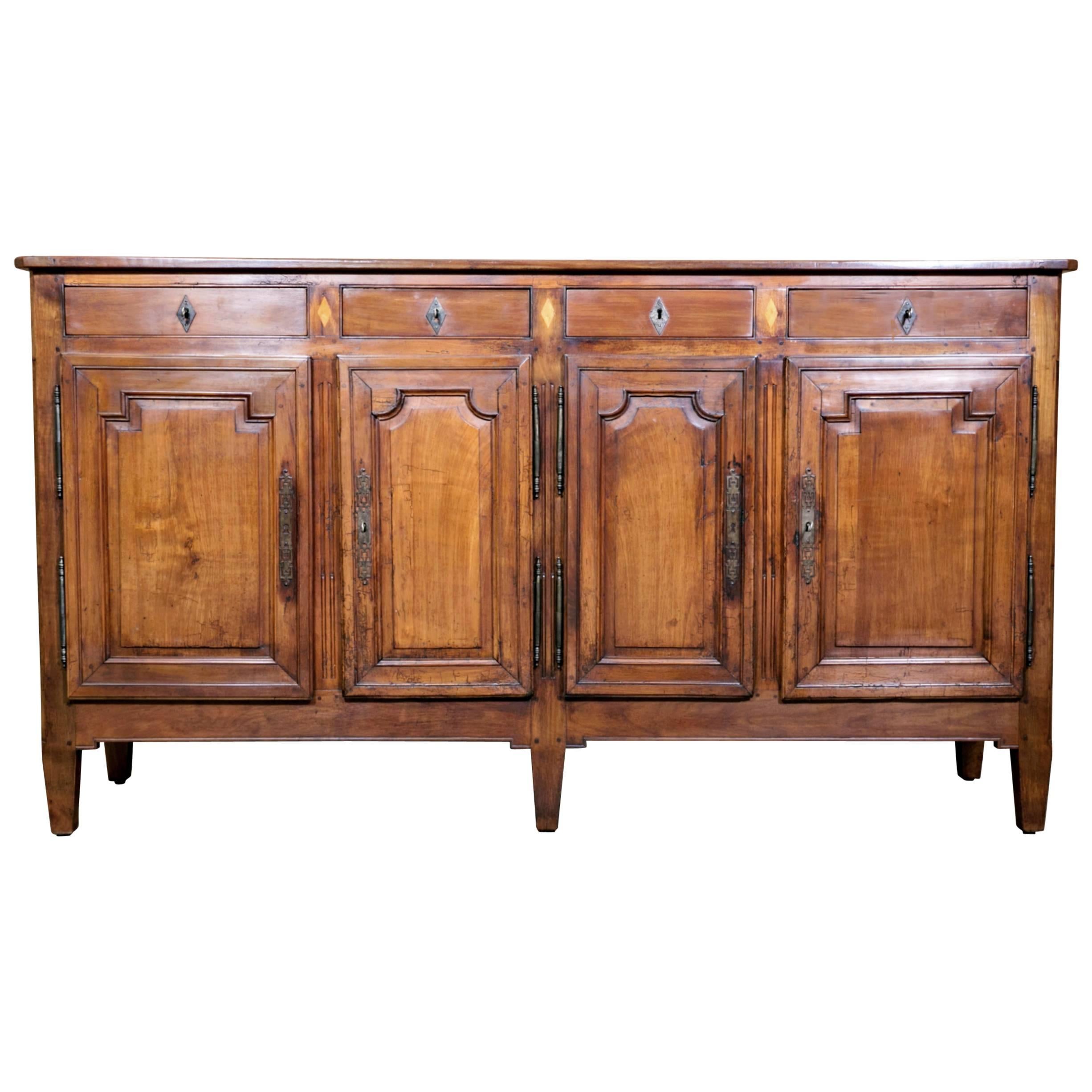 French Louis XVI Style Cherrywood and Fruitwood Inlaid Enfilade Buffet