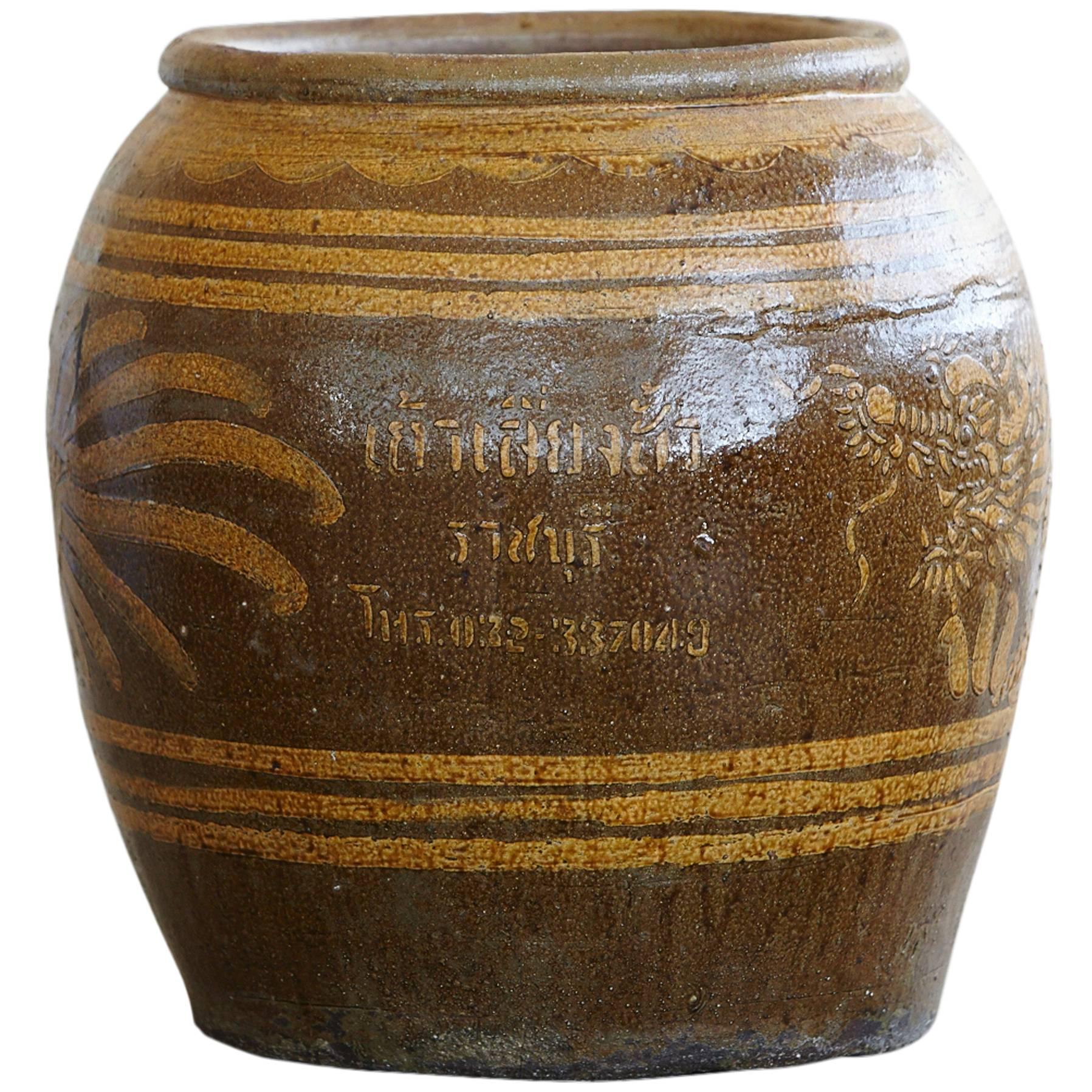 Thai Glazed Clay Dragon Water Jar