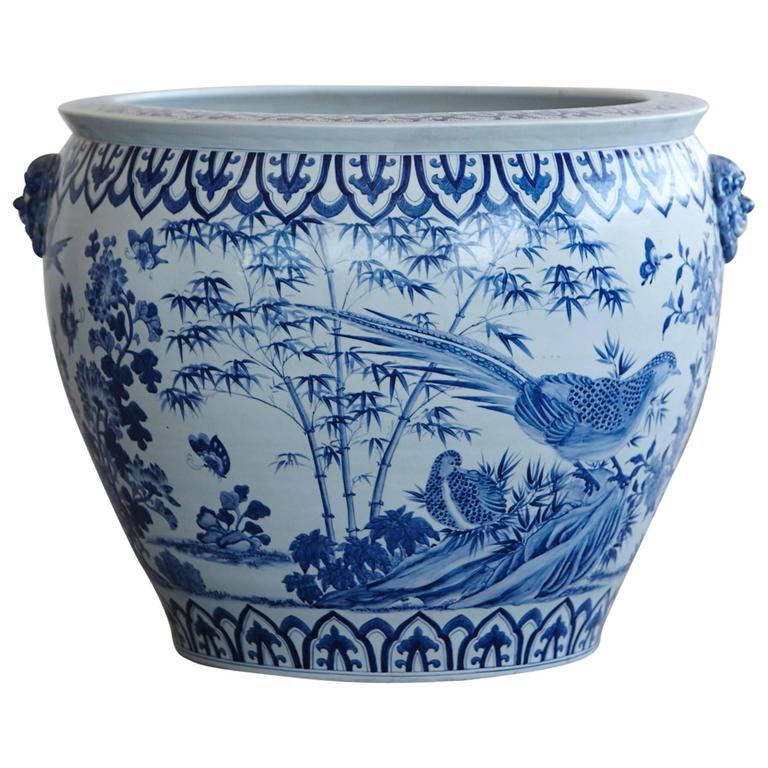 Large Chinese Blue and White Porcelain Jardinière or Planter at 1stdibs
