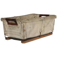 Vintage American Canvas Basket with Leather Holders 8