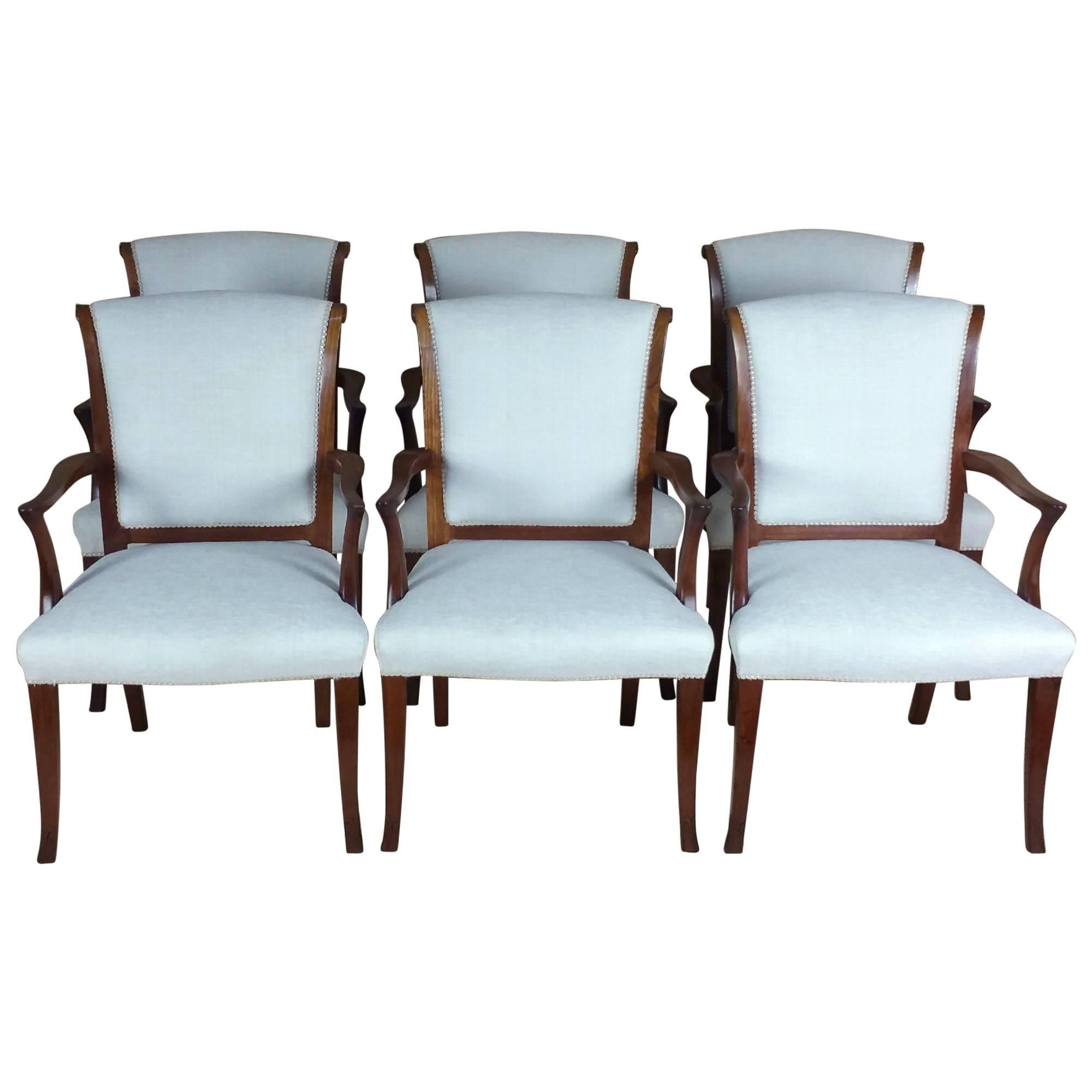 Set of Six Early 20th Century Teak Elbow Chairs