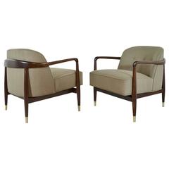Pair of Italian Walnut Lounge Chairs, 1950s
