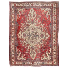 Large Antique Persian Sultanabad Rug in Red, Ivory