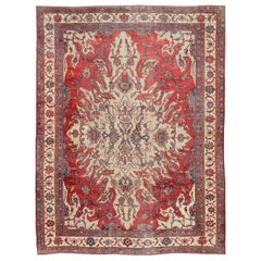 Gran alfombra persa antigua Sultanabad Rugs en rojo, marfil