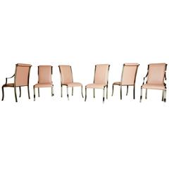 Set of Six Pink and Chrome Dining Chairs by DIA, Marked