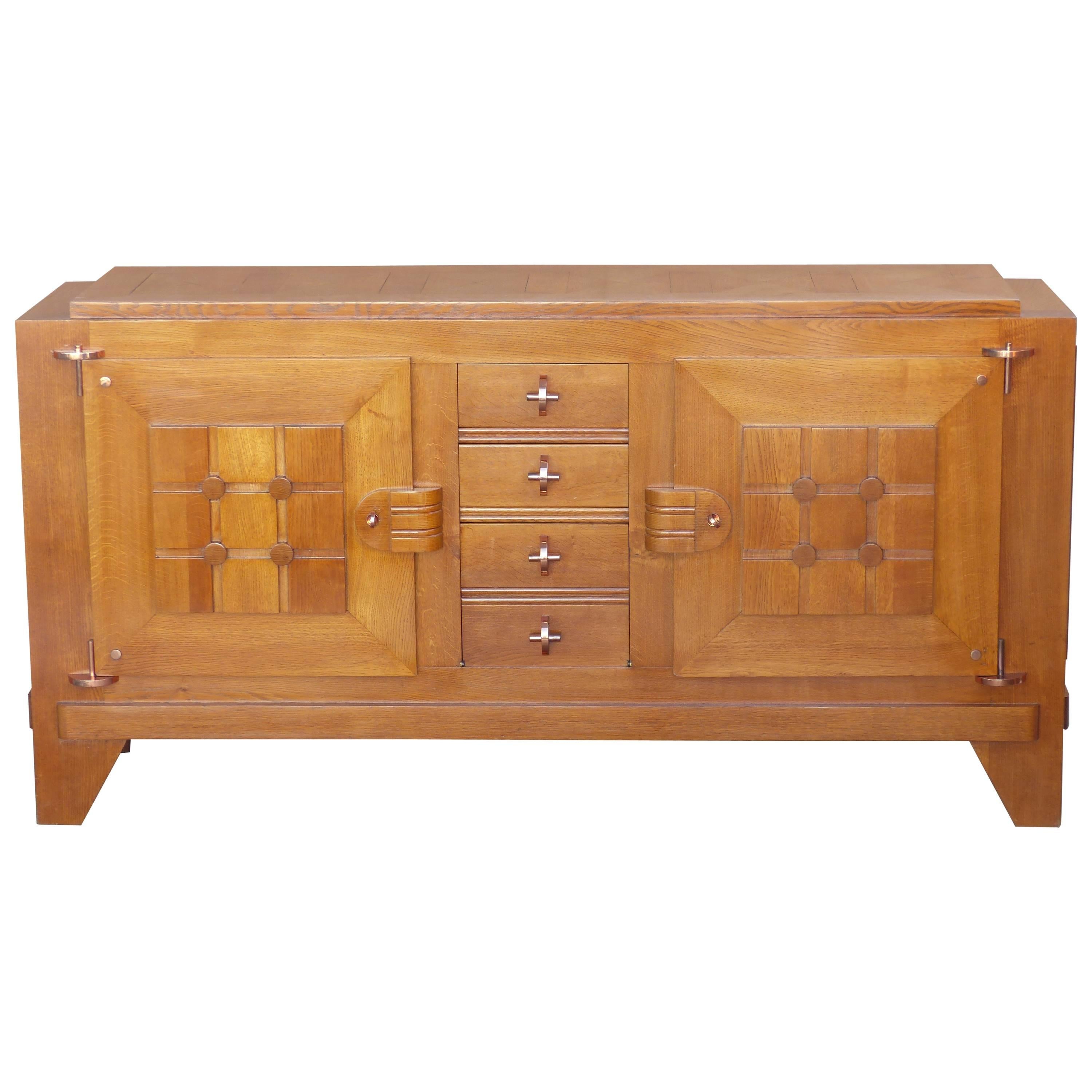 French Art Deco 1940s Oak Sideboard by Charles Dudouyt