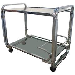 Mid-Century Italian Chromed Steel and Smoked Glass Bar Cart, 1950s