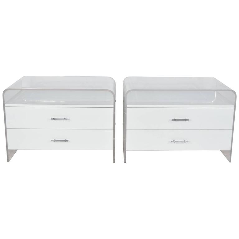 Pair of White Lucite and Laminate Nightstands at 1stdibs