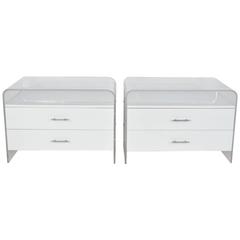 Pair of White Lucite and Laminate Nightstands