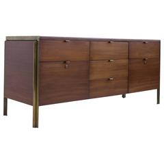Vintage American Made Walnut and Brass Credenza by Stow Davis